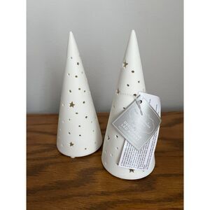 (2) LED White Ceramic Star Cut Out Christmas Trees - NEW